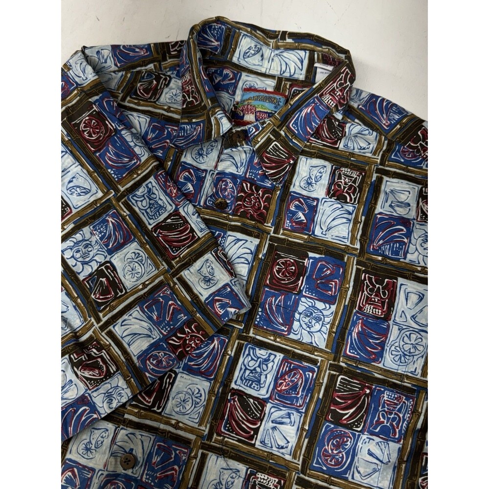 Reyn Spooner Hawaiian Shirt Quilted Print Tiki Abstract Geometric Mens XL Tall